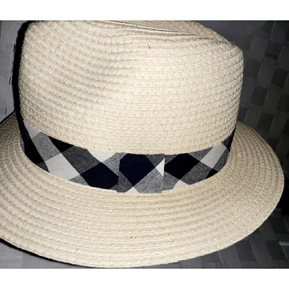 Loft Tan Packable Straw Fedora Hat - Plaid Bandage - Picture 13 of 15